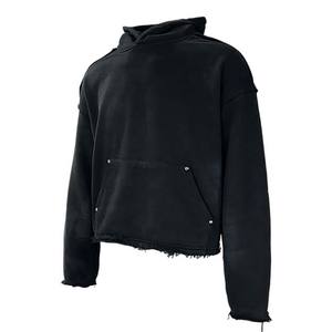 Finch garmen disesuaikan 430 Gsm Hoodie uniseks longgar kebesaran katun polos berat Hoodie hitam dengan ritsleting - Product Image 1