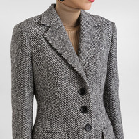 Blazer long à motif chevron personnalisé pour femmes, coupe ajustée, veste de bureau formelle, veste cintrée à simple boutonnage