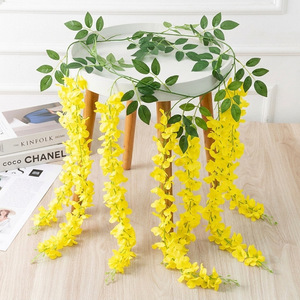 Guirlande de fleurs artificielles jaunes en forme de glycine pour mariage, jardin et décoration intérieure - Product Image 4