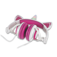 Penjualan Terbaik Headphone Unicorn LED berkabel desain Unicorn untuk mendengarkan musik merah muda lucu