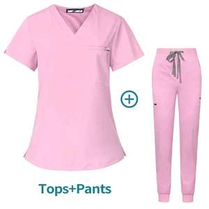 Uniforme de enfermería con cuello en V Scrub Top con 1 bolsillo frontal favorecedor femenino para enfermeras en instituciones de salud - Product Image 4