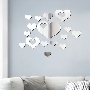 Hete Verkopende Hartvormige Acryl Spiegel Muursticker Reflecterende Liefde Kunst Sticker Slaapkamer Woonkamer