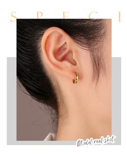 Pendientes de Aro Pequeños de Latón Chapado en Oro de Moda, con Diseño Geométrico de Circonita Plateada, Ideales para Regalo, Venta al por Mayor - Product Image 2