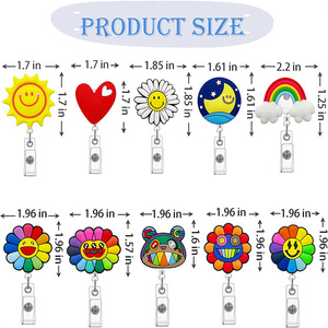 Nuovo fermacarte retrattile del produttore con ciondolo a forma di sole arcobaleno, cuore, fiore, <span class=keywords><strong>emoji</strong></span> in morbida gomma, clip per badge identificativo da lavoro, facile da estrarre - Product Image 3