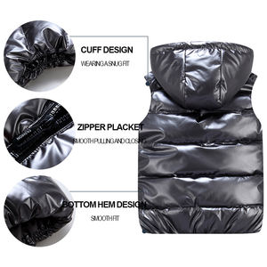 Vente en gros de gilets à capuche pour hommes avec logo personnalisé imperméable et brillant sans manches pour l'hiver <span class=keywords><strong>veste</strong></span> polaire - Product Image 5