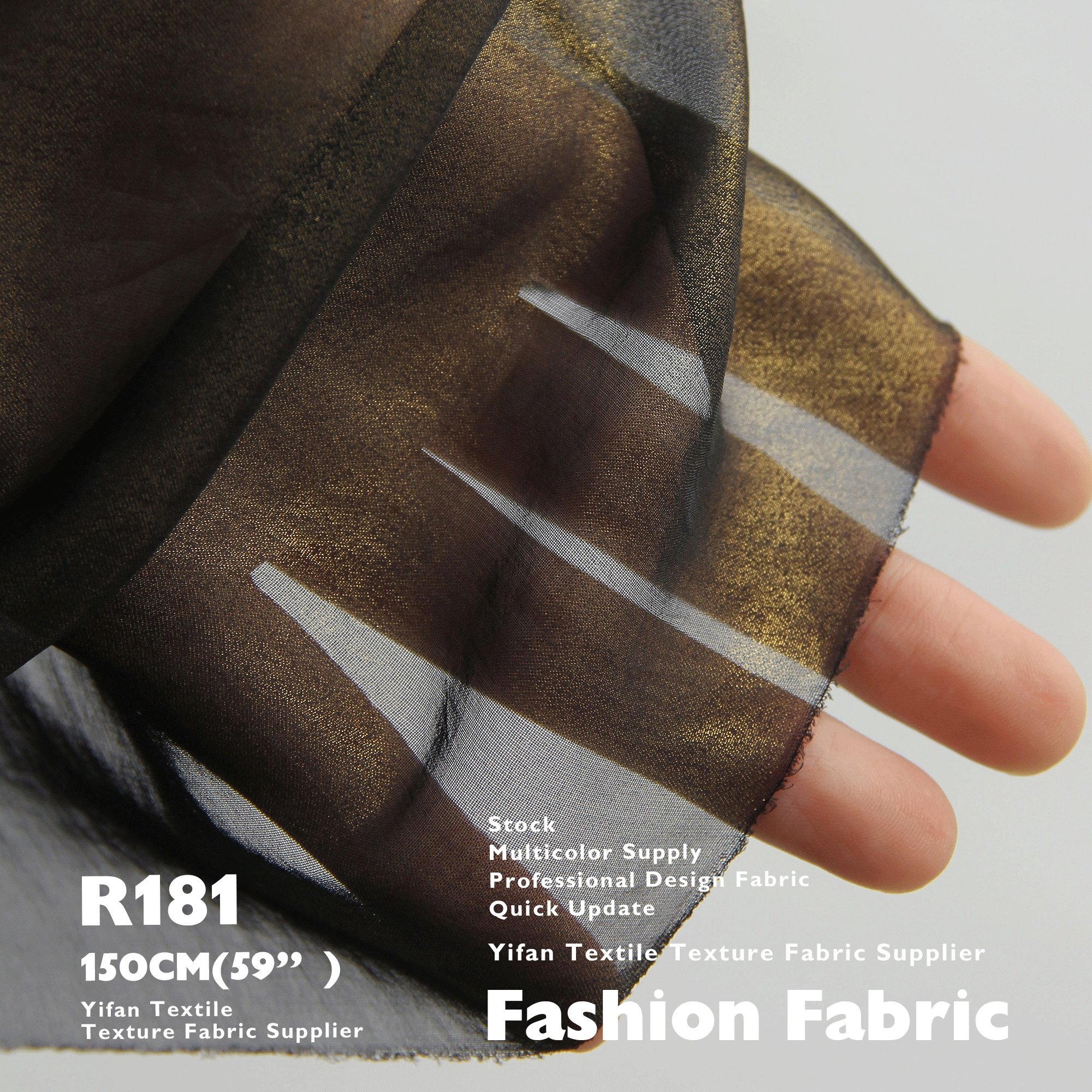Fashion Fabric Thin and Elegant Silk-like Coated Gold Hot Stamping Shimmer Chiffon Fabric for Dress