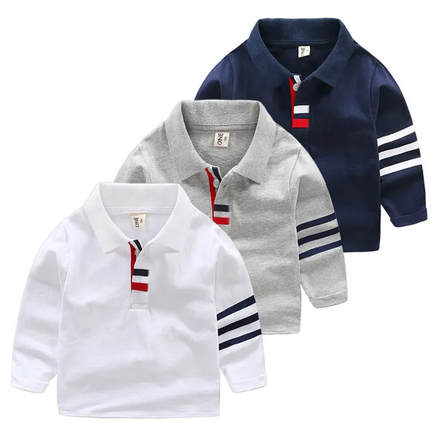 OEM Service 100% cotton Baby Boy Tshirt Kids Long sleeve stripe polo shirts for school uniform