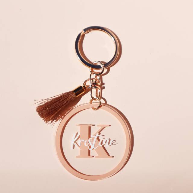 Personalised Initial Keyring with Tassel Acrylic Coin Holder Keyring Printing Letter Design Bridesmaid Gifts for Her