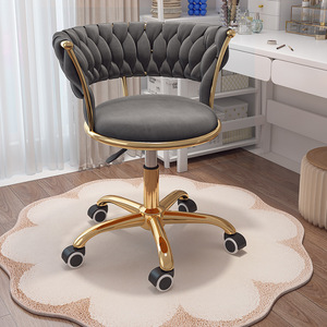 High Quality Nail Salon Comfortable Swivel Chair <b>with</b> <b>Wheel</b> Gold-plated Five-legged Base Flannel Salon <b>Stools</b> - Product Image 4