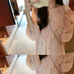 กระโปรงสั้นใหม่สำหรับฤดูใบไม้ผลิ/ฤดูร้อนสำหรับ2023ชุดเดรสทรงสลิมฟิตแขนยาวกระโปรงลายดอกไม้แยกส่วนสไตล์ฝรั่งเศสสำหรับฤดูใบไม้ผลิ/ฤดูร้อน - Product Image 4