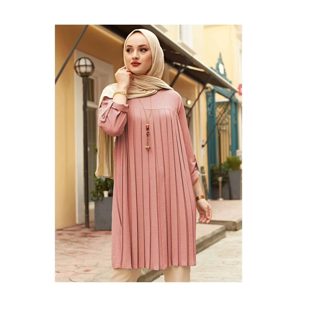 Bescheidene Blusen hemden Falten bluse muslimische Frauen plus Größe Frauen blusen lange Oberteile für muslimische Frau