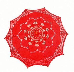 Parasol d'extérieur en bois avec dentelle blanche, décoration unie et centre de mariage en dentelle multicolore - Product Image 3