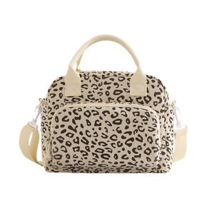 New Crossbody Lunch Bag Corduroy Insulated Keep Warm Cold For Work Student Travel Beige Leopard Cherry Print - Product Image 5