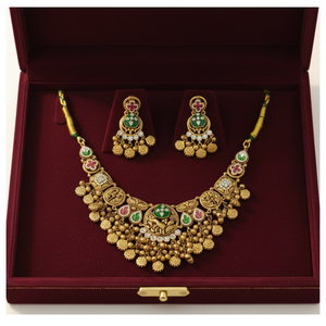 Parure Collier et Boucles d'Oreilles Argent et Or d'Inspiration Royale avec Perles Texturées et Pierres Vibrantes - Product Image 3