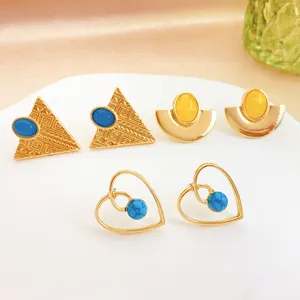 Designer jewelry famous brand customized alloy arylic beads heart triangle moon gold plated stud Earrings for women