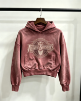 Sweat à capuche rose poudré délavé à l'acide avec emblème personnalisé imprimé Kornit DTG, coupe ample style streetwear