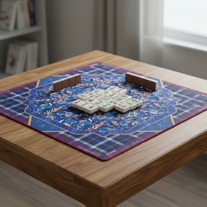SUPER GAME Tapis <span class=keywords><strong>de</strong></span> Mahjong Américain Pliable <span class=keywords><strong>de</strong></span> Luxe |   Tapis en néoprène antidérapant à carreaux bleu marine et imprimé floral par <span class=keywords><strong>OM</strong></span> Mahjong - Product Image 2