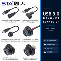 Conector USB 3.0 OEM ODM con Bloqueo de Bayoneta, Impermeable IP67, Rosca UNEF de 1''20, Macho a Hembra, Montaje en Panel Trasero, Conector PCB, Cable de PVC de 0.3/0.5/1/2M