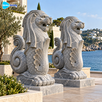 Sculpture classique de lion gardien en marbre, paire de chiens Foo sculptés à la main en pierre, statues d'entrée durables pour villa, jardin, cour