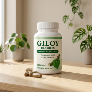 Capsules de Giloy Naturel 500 mg, 60 Comprimés, Tinospora Cordifolia, Complément Alimentaire Herbal Ayurvédique, Soutien au Bien-être, Giloy Premium - Product Image 1