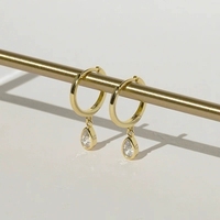 LT-EK307 Vente en gros Boucles d'oreilles créoles géométriques tendance en forme de goutte d'eau pour femmes, en argent 925 et zircon, hypoallergéniques