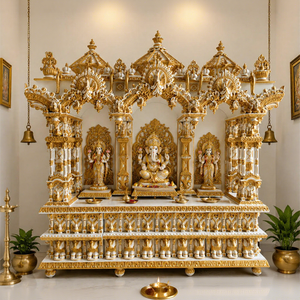 วัดพระพุทธเจ้าขนาดใหญ่พิเศษ สีขาวทอง สำหรับบ้าน วัสดุไม้สักแกะสลักด้วยมืออย่างดี วัดสำหรับประกอบพิธีกรรม วัสดุไม้สั่งทำพิเศษ สินค้านำเข้าจากสหรัฐอเมริกา - Product Image 1