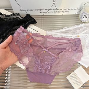 Braguitas de bikini de encaje para mujer, sexy, con diseño floral, tejidas, con lazo bonito en la espalda, calados, de talle bajo - Product Image 2
