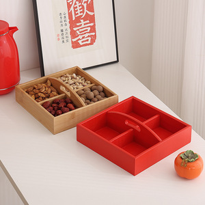Caja rectangular de bambú para frutos secos, almacenamiento dividido para refrigerios y dulces, estilo sencillo - Product Image 1
