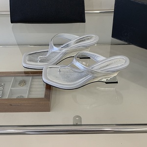 Women Square Toe Wedge Sandals Minimalist Thong <b>Heeled</b> Mules Elegant Summer Dress Shoes Party Office Daily Wear <b>White</b> - Product Image 4