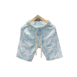 Short tendance d'été taille haute pour hommes, pantalon de plage décontracté, design floral, industriel et lourd - Product Image 1