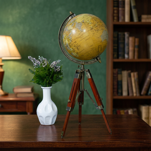 Globo Terráqueo Antiguo con Base de Madera Giratoria, Artículo Decorativo de Estilo Tradicional con Temática de Culturas Extranjeras - Product Image 4