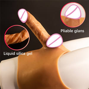 Gode à sangle lesbien chaud réaliste Silicone vibrateur culotte doux adulte jouet sexuel avec culotte vibrante pour les femmes - Product Image 3