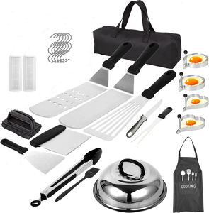 ชุดอุปกรณ์แผ่นเหล็กด้านบนแบนสำหรับแคมป์เชฟ,ชุดแผ่นเหล็ก14ชิ้นพร้อมแผ่นโลหะไม้พายแผ่นเหล็กที่ขูดวงแหวนไข่ชุดเครื่องมือสำหรับบาร์บีคิว - Product Image 1