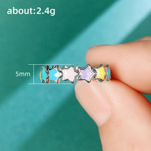 Anelli Smaltati F1646 a Forma di Stella, Gioielli Unisex alla Moda, Regalo con Incastonatura a Pavé, Pietra Sintetica Multicolore - Product Image 5