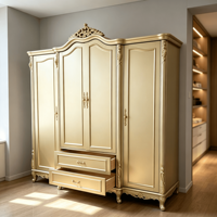 Armoire de Luxe Européenne Dorée Autoportante Multi-Portes pour Chambre à Coucher, Rangement pour Villa, Hôtel, Projet, Vente en Gros