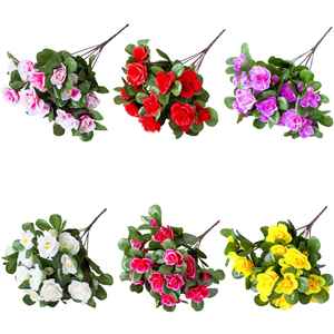 Venta al por mayor de flores de azalea de simulación de 7 cabezas dormitorio rojo boda Interior Exterior ingeniería decoración del hogar - Product Image 5