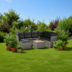 Ensemble de canapés de jardin en rotin gris 6 places, résistant aux intempéries, mobilier d'extérieur au design contemporain - Product Image 2