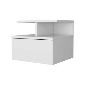 Mesita de Noche Flotante Blanca de 1 Cajón, Estante de Almacenamiento para Dormitorio Montado en la Pared - Product Image 2
