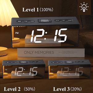 Radio FM numérique de bureau avec horloge LED, volume réglable sur 15 niveaux, variateur de luminosité, double alarme, miroir pour la décoration de la maison, adultes - Product Image 6