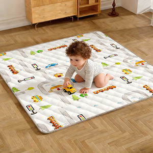 Produits écologiques pour bébés, tapis de jeu en coton pour bébé, pliable, antidérapant, coussin de sol pour ramper en extérieur et activités familiales - Product Image 2