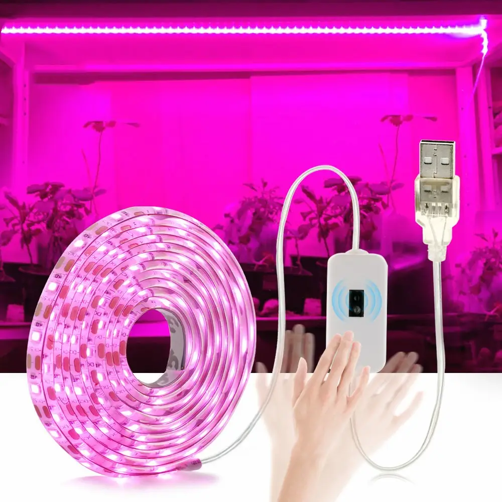 LED 전체 스펙트럼 USB 성장 스 와이프 민감한 빛 스트립 0.5m 1m 2m 3m 2835 SMD DC5V 식물 모종 식물 꽃 온실