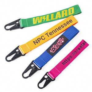 Promotional Polyester Fabric Embroidery Keychain Lanyard Accessories Metal Custom Logo Wrist <b>Key</b> <b>Chain</b> - Product Image 2