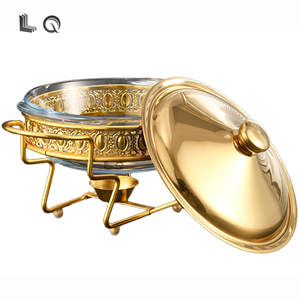 レストランビュッフェケータリング2リートラウンドゴールデンラグジュアリーチャフィング皿ハンギングリッドホワイトとゴールドボール型のチャフィング皿 - Product Image 5