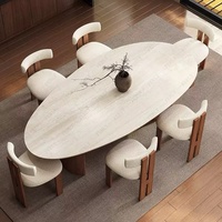 Ensemble de salle à manger Ferly contemporain avec plateau en pierre naturelle, 6 chaises, table en travertin, ensemble de table de cuisine avec chaises, meubles pour la maison