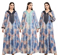 Nouvelle robe longue d'été pour femmes, style ample, col en V, manches longues, respirante, élégante, vêtements musulmans, robe de Dubaï, robe du Moyen-Orient