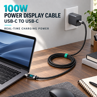 En stock, câble de charge rapide USB-C vers USB-C 100W 5A avec affichage numérique LED, tressé en nylon, vente en gros