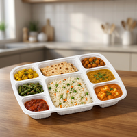 Plateau jetable en polypropylène 8 compartiments blanc/noir, qualité alimentaire, pour la préparation des repas et les boîtes à lunch, personnalisable