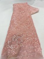 NI.AI Nouvelle Arrivée Tissu en Dentelle Florale 3D Super Lourde de Luxe avec Perles et Paillettes, Tulle et Maille pour Robe de Mariée