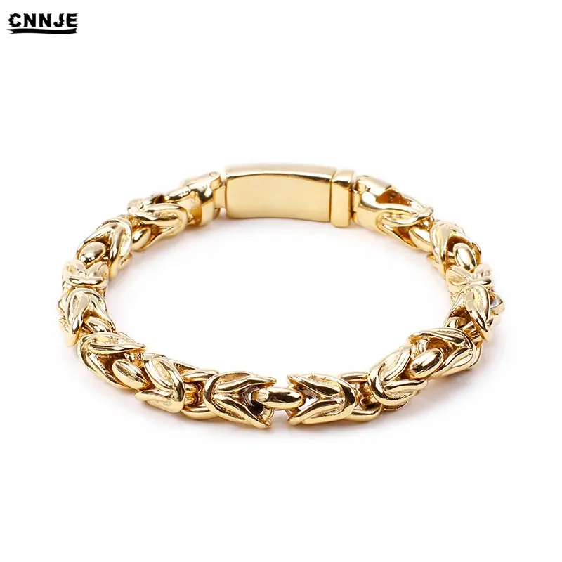 High Polished Custom Logo Men's Stainless Steel Charm Bracelet 18K Gold Jewellery
