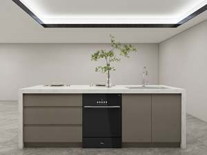 Ensemble d'armoires de cuisine grises modernes avec évier, contreplaqué MDF, panneau de particules avec dosseret en mélamine pour un usage en appartement - Product Image 3